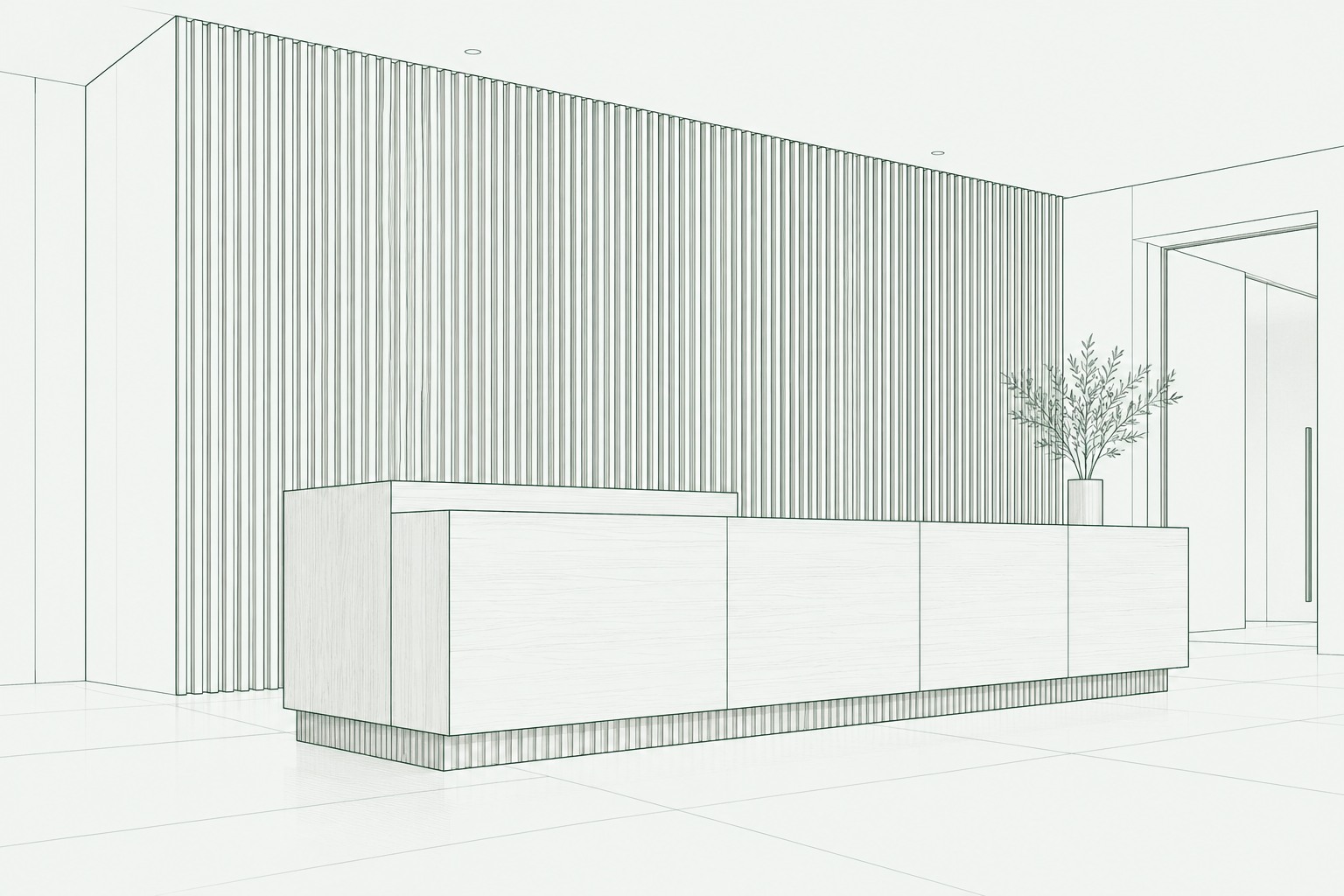 Commercial reception counter architectural illustration