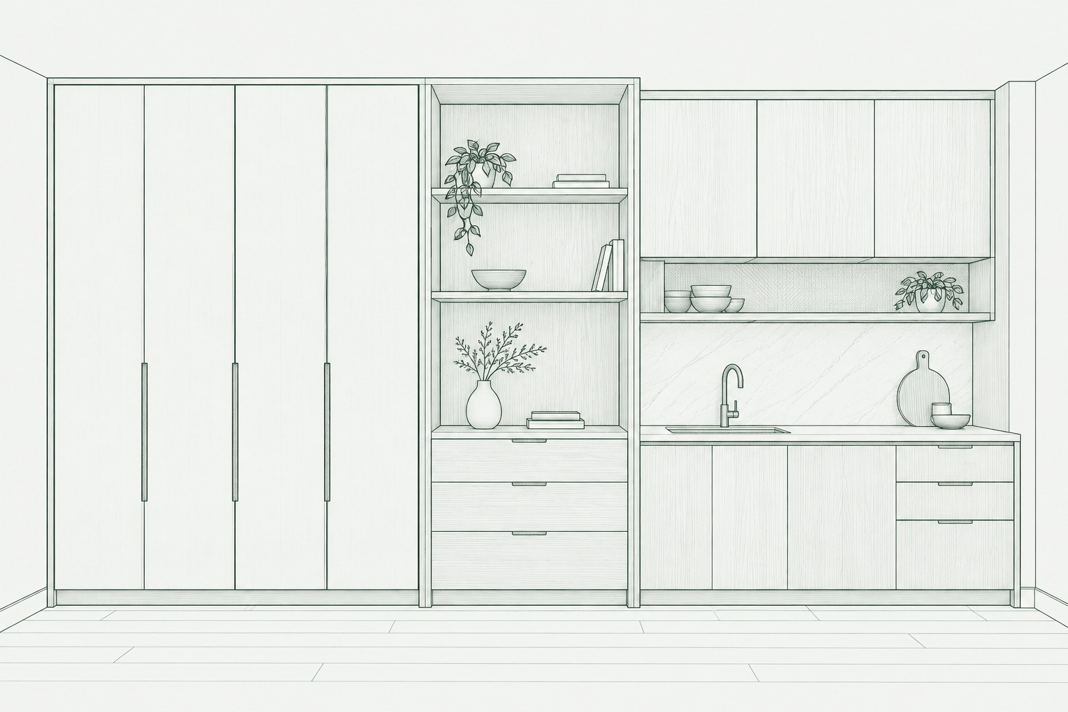 Residential cabinetry architectural illustration